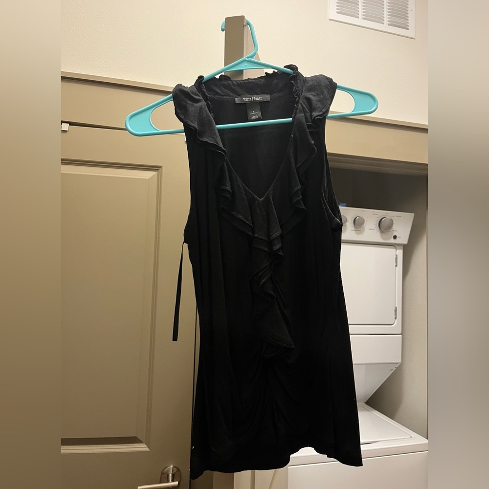 WHBM black ruffle blouse